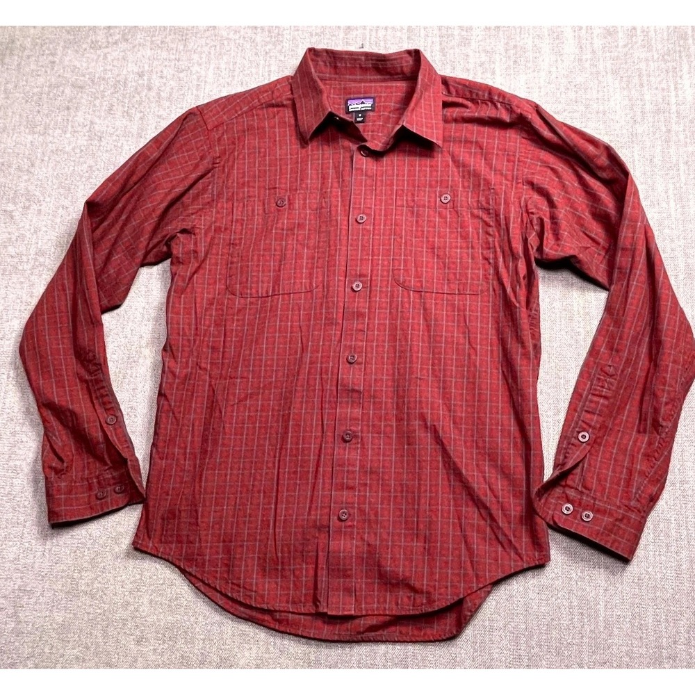 Patagonia Mens Medium Red Plaid Organic Cotton Button Up Shirt Long Sleeve